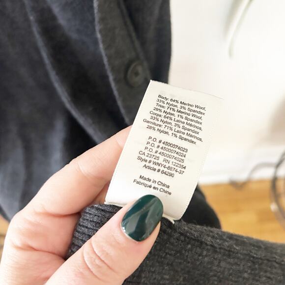 Wilfred Long Button Front Cardigan Black Merino Wool Blend Ribbed Size S Small - Picture 6 of 7